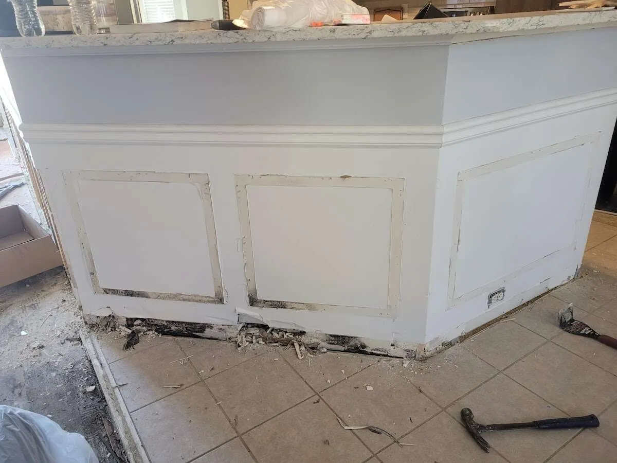 Water damage and mold on kitchen during Sewage Cleanup & Sanitation in Garden City